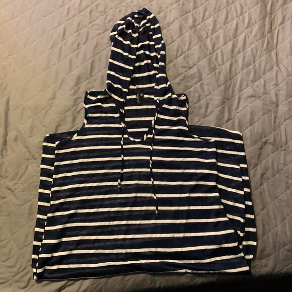 PortoCruz Stripe Knit Navy Blue Swimsuit Zip Hoodie Cover-Up Dress Size Small - Picture 3 of 7